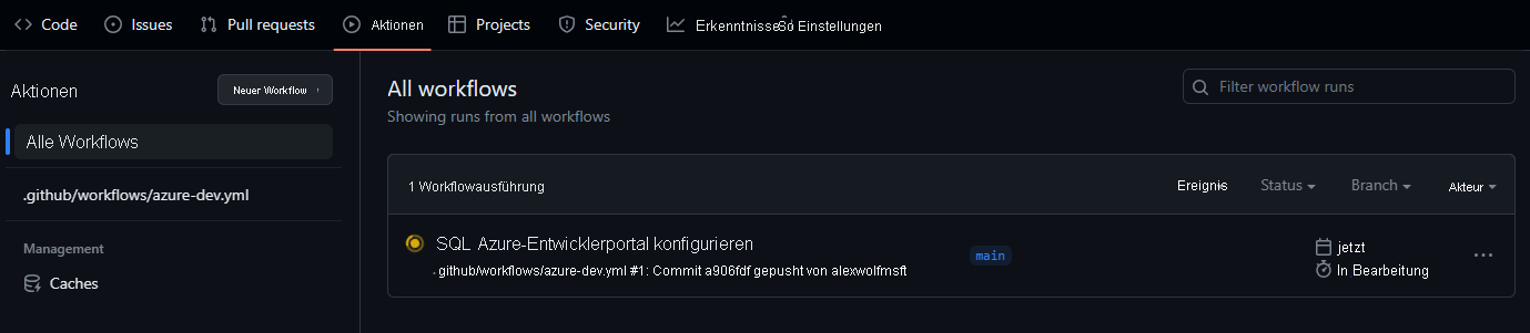 Screenshot eines ausgeführten GitHub Actions-Workflows