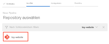 Screenshot: Registerkarte „Pipeline konfigurieren“ mit ausgewähltem Repository „toy-website“