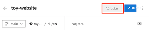 Screenshot of Azure DevOps that shows the pipeline editor, with the Variables button highlighted.
