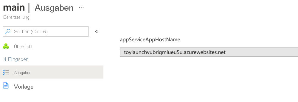 Screenshot des Azure-Portals für die Ausgaben der Bereitstellung