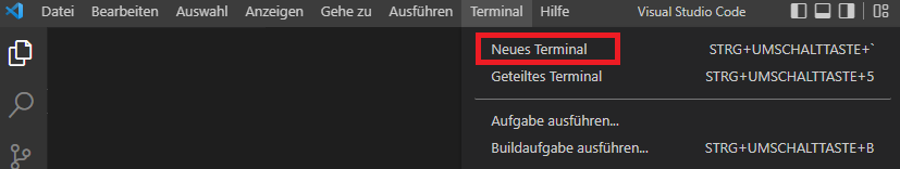 Screenshot der neuen Terminalauswahl in Visual Studio Code.