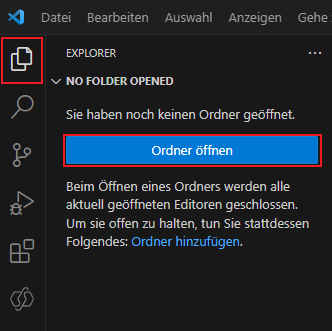 Screenshot der Visual Studio Code-Schaltfläche „Ordner öffnen“