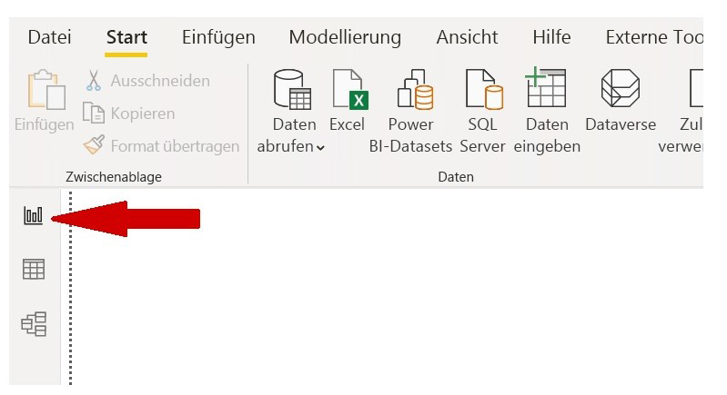 Drei verschiedene Ansichten in Power BI Desktop