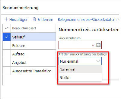 Screenshot des Dynamics 365 Commerce-Belegnummerierungsrasters