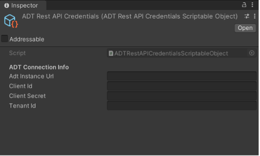 Screenshot der ADT-Rest-API-Anmeldeinformationen im Inspektor.