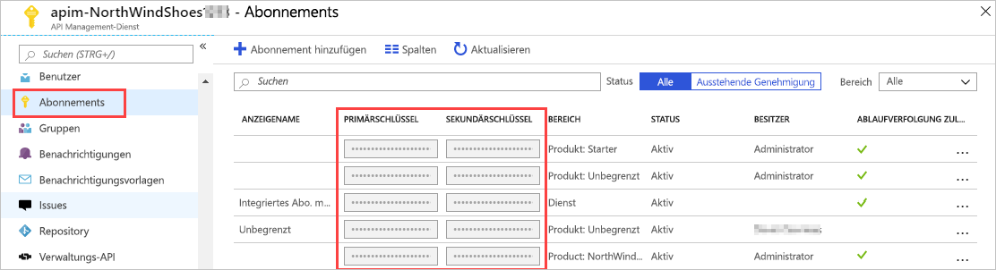 Abonnementschlüssel