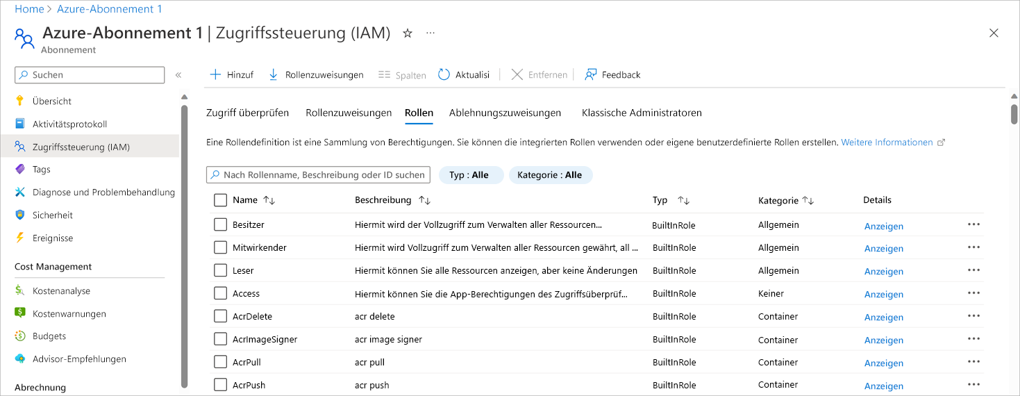 Screenshot that how to get to Access control (IAM) and Roles.