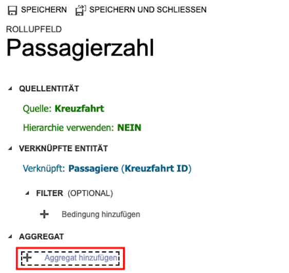 Screenshot der Schaltfläche „+ Aggregation hinzufügen“