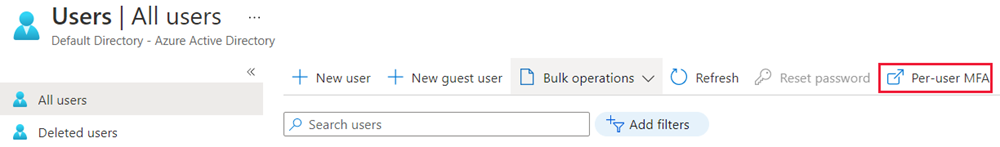 Screenshot der Option für Multi-Faktor-Authentifizierung im Microsoft Entra-Bereich im Azure-Portal.