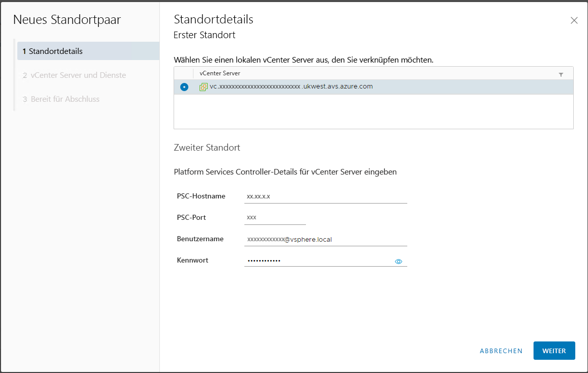 Screenshot of the Disaster recovery tab in Azure VMware Solution. The vSphere Replication option is selected under Setup replication.