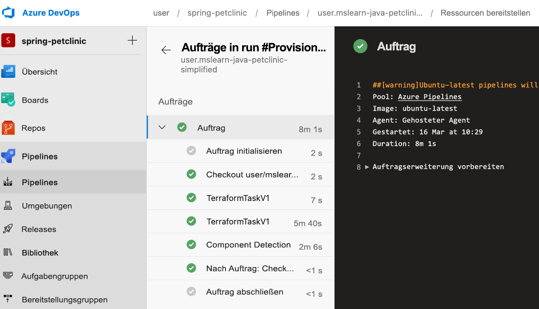 Screenshot, der das neue Azure-Pipeline-Formular zeigt.