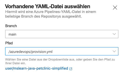 Screenshot, der das Neuen Azure-Pipeline-Formular zeigt.