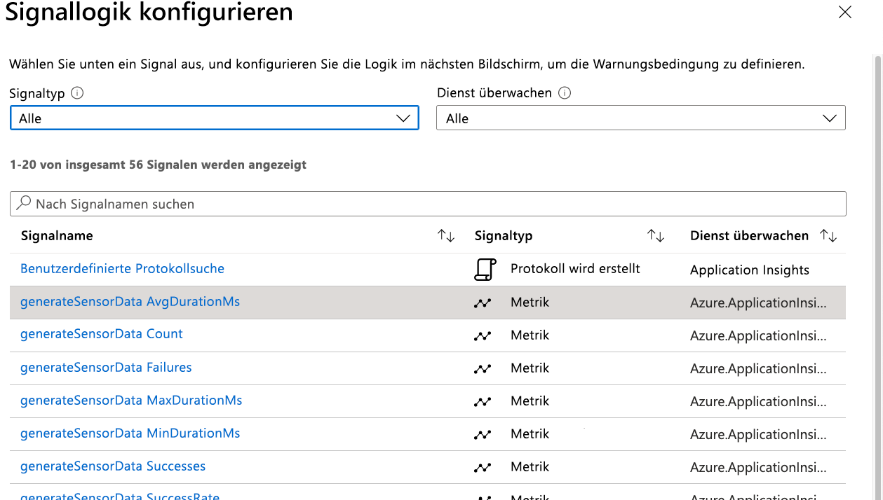 Screenshot that shows the Configure signal logic screen.