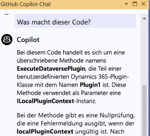 Screenshot mit dem GitHub Copilot-Chat