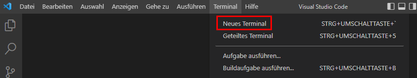 Screenshot der Schaltfläche „Neues Terminal“