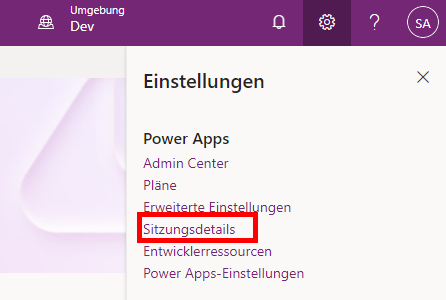 Screenshot der Schaltfläche „Sitzungsdetails“