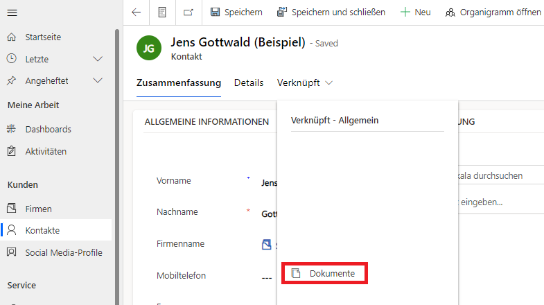 Screenshot des Zugriffs auf in einem SharePoint-Dokumentordner gespeicherten Materialien