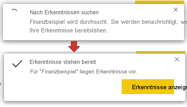 Screenshot mit den Meldungen „Nach Erkenntnissen suchen“ und „Erkenntnisse stehen bereit“