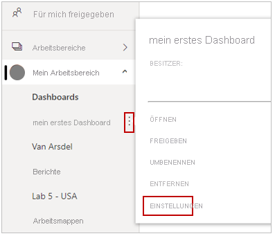 Screenshot der Option „Meine Arbeitsbereiche“ > „Einstellungen“