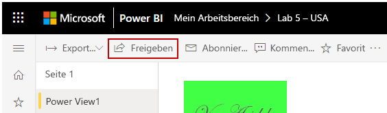 Screenshot der Verknüpfung „Freigeben“ im Power BI-Dienst