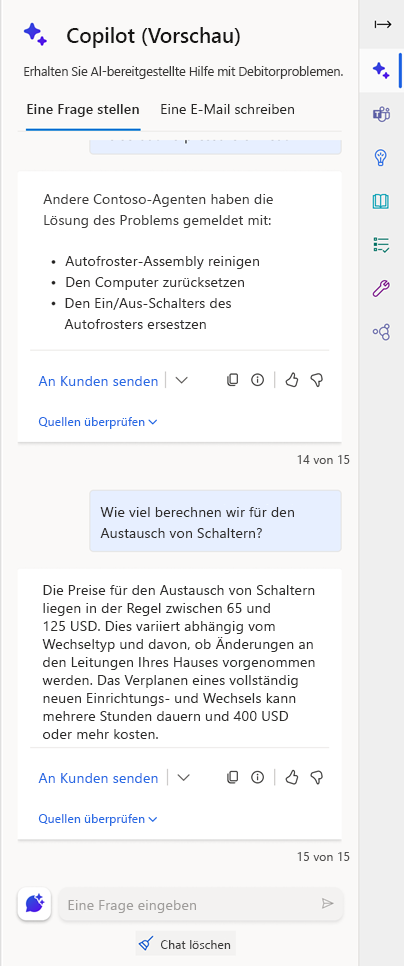 Screenshot der Registerkarte „Eine Frage stellen“ in Copilot