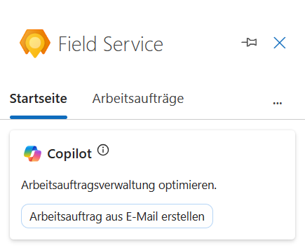 Screenshot des Copilot-in-Field Service-Bildschirms zum automatischen Erstellen eines Arbeitsauftrags aus einer E-Mail