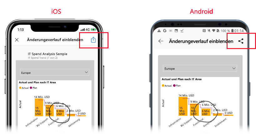 Screenshot der Option „Teilen“ auf der Seite „Kommentieren“