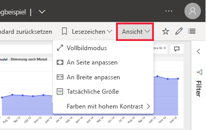 Screenshot: Optionen im Power BI-Menü „Ansicht“