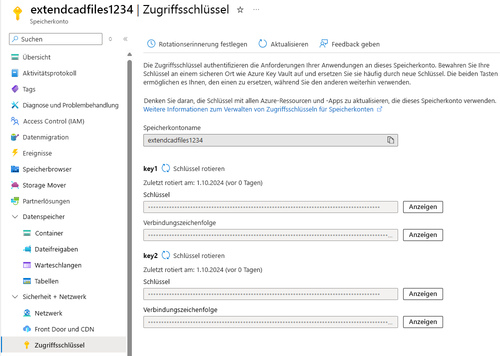 Screenshot der Option „Zugriffsschlüssel“ unter „Sicherheit + Netzwerk“.