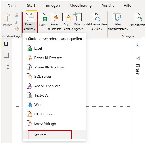 „Daten abrufen“ auf der Registerkarte „Start“