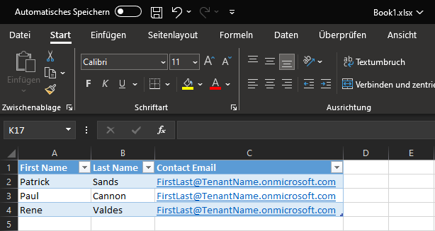 Screenshot der Excel-Tabelle