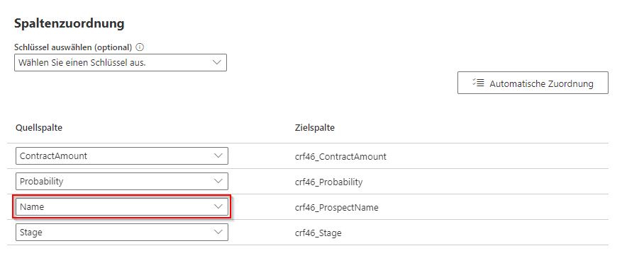 Screenshot des Power Query-Fensters mit Ladeeinstellungen und Spaltenzuordnung, der Auswahl „In vorhandene Tabelle laden“ und den zugeordneten Spalten.