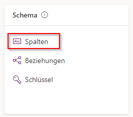 Screenshot des Abschnitts „Schema” mit hervorgehobenen „Spalten”