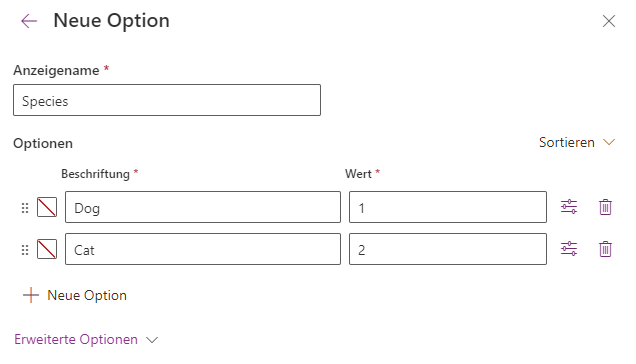 Screenshot zum Bereich „Spalteneigenschaften“ mit eingegebenen Details