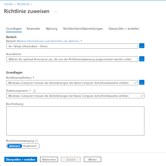 Screenshot: Azure Policy-Auswahlseite