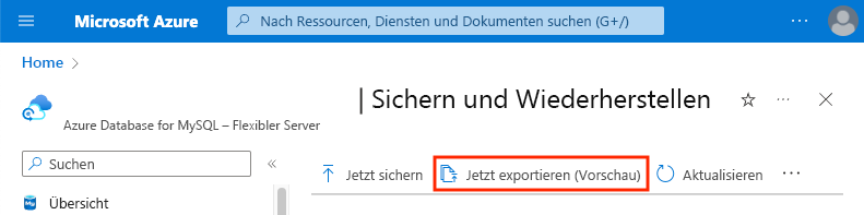 Screenshot: Einstellungen „Sichern und Wiederherstellen“ mit hervorgehobener Schaltfläche „Jetzt exportieren“