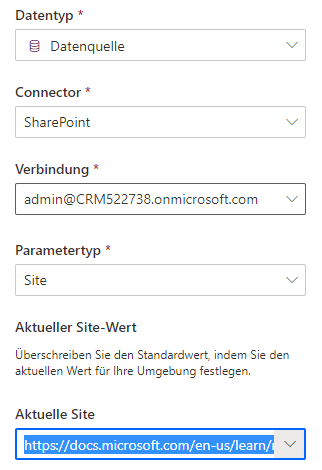 Screenshot des Einrichtens einer Datenquellen-Umgebungsvariable