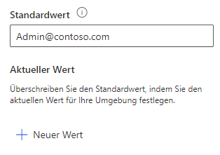 Screenshot des Standardwerts für eine Umgebungsvariable