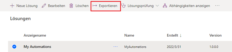 Screenshot der Schaltfläche „Exportieren“