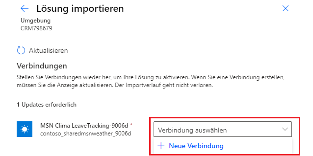 Screenshot der Option „Neue Verbindung“ im Menü