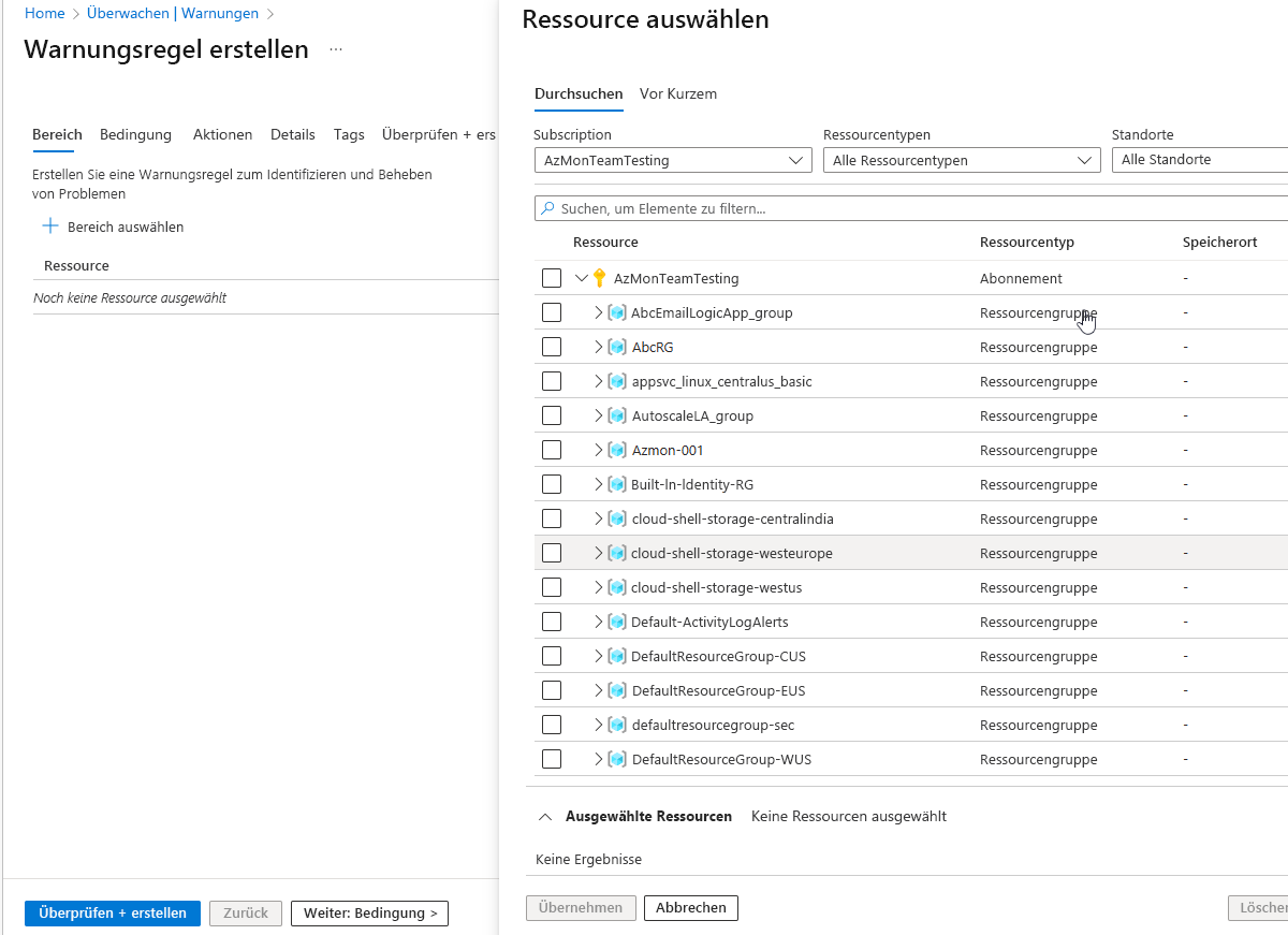 Screenshot der Seite „Regel erstellen“ im Azure Monitor-Portal