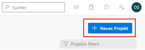 Screenshot: Azure DevOps mit hervorgehobener Schaltfläche „Neues Projekt“