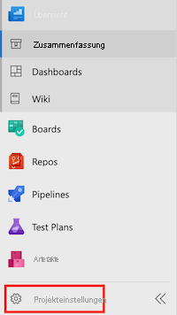 Screenshot of Azure DevOps that shows the menu item for project settings highlighted.