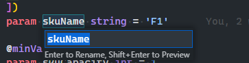 Screenshot von Visual Studio Code, in dem das Umbenennen eines Symbols gezeigt wird