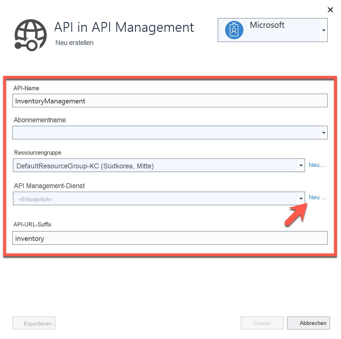 Erstellen einer neuen API in API Management