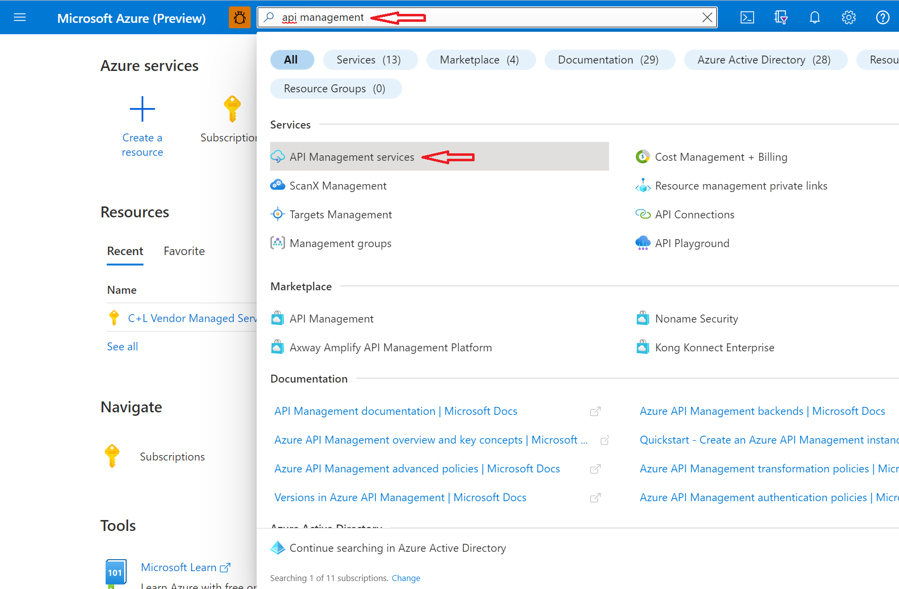 Suchen nach API Management