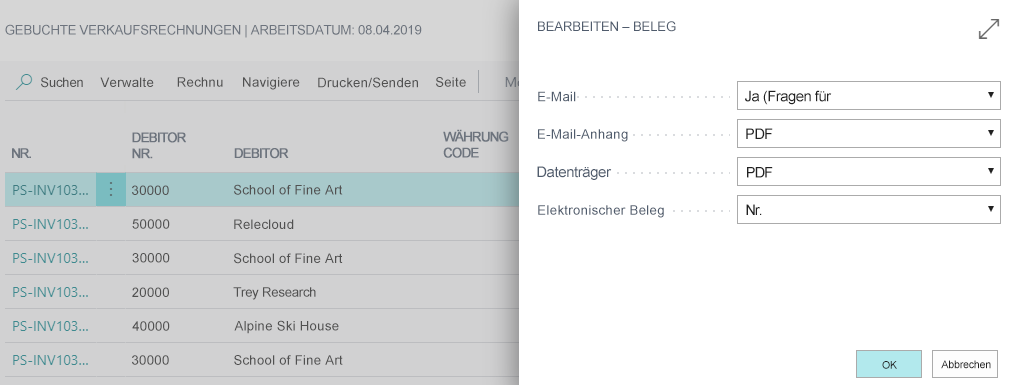 Screenshot zum Bearbeiten der Informationen für „Dokument senden an“