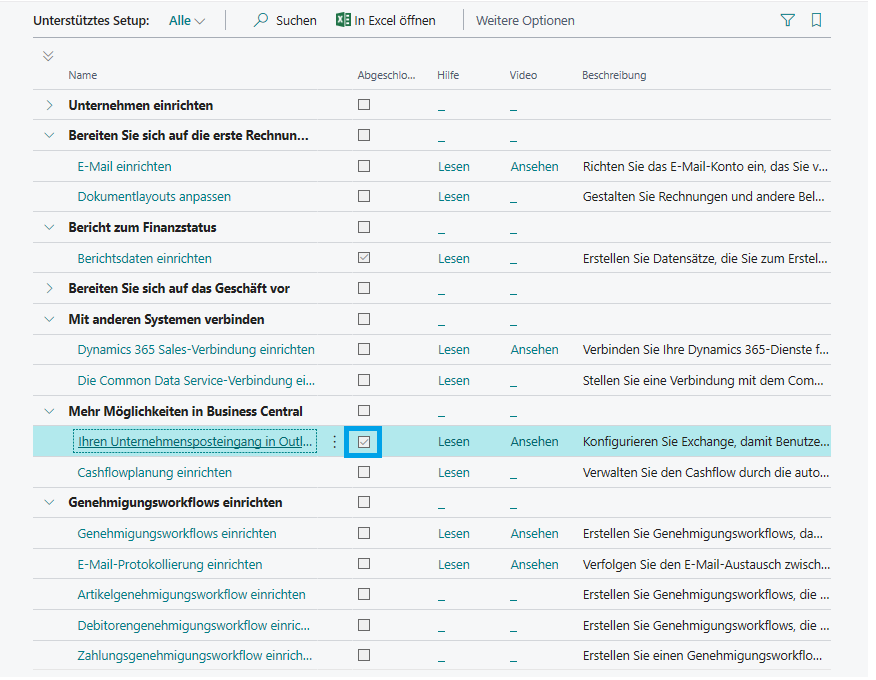 Bild der unterstützten Einrichtung und der Option „Unternehmensposteingang einrichten“