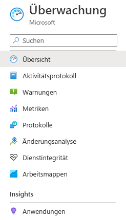 Screenshot:Überwachungsoptionen im Azure-Portal