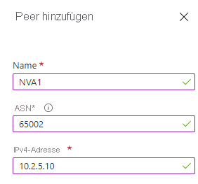 Screenshot of the Add Peer section with Name, ASN, and IPV4 address boxes filled in.